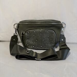 Madden NYC Bling Crystal Rhinestones Crossover Fanny Pack Crossbody Army Green